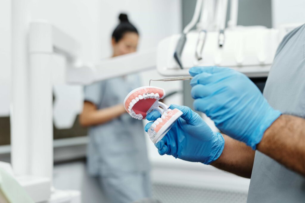 orthodontist showing braces