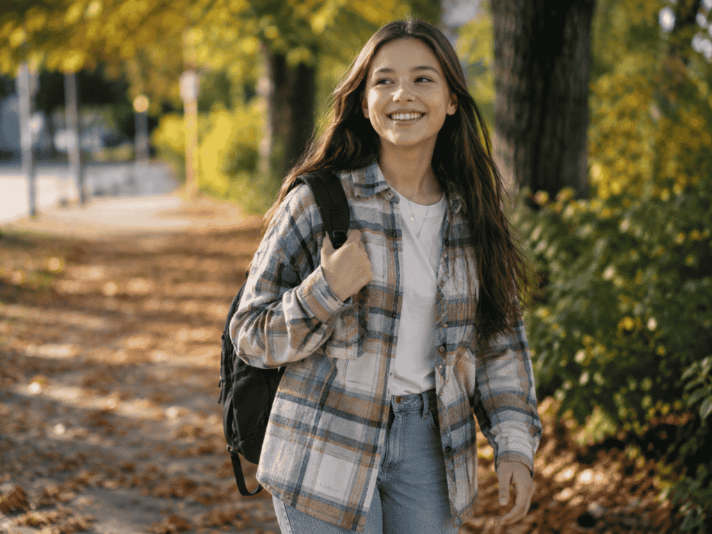 teen walking outdoors for photoshoot